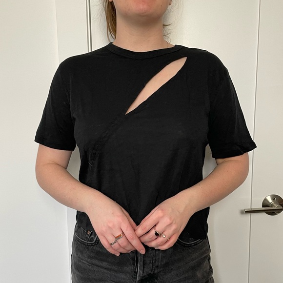 NWT Neely Black Short Sleeve Top with Chest Cutout - Picture 6 of 6